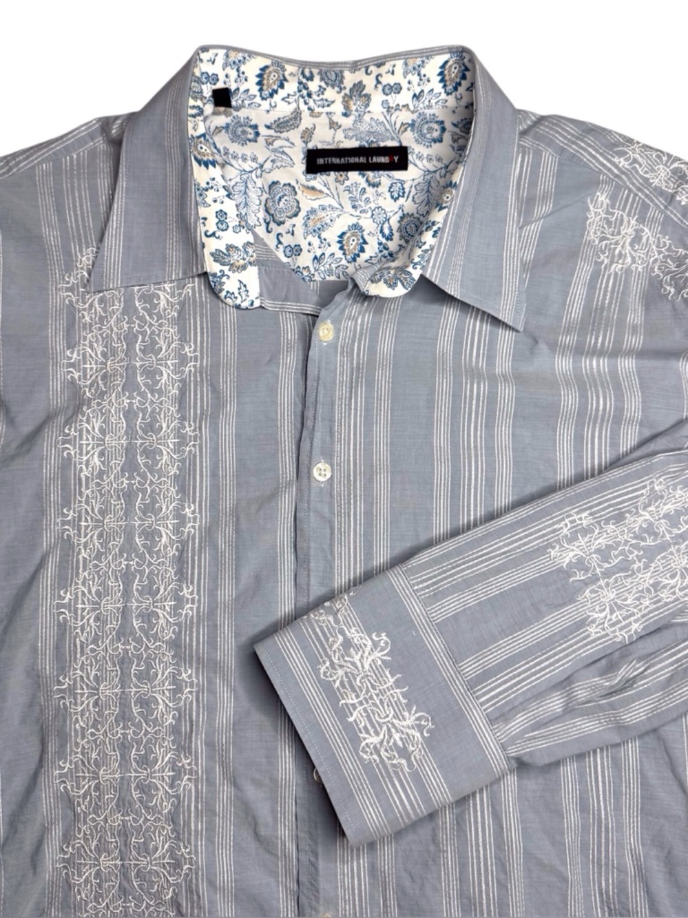 Y2K International Laundry Fitted Embroidered Flip-Cuff Button Up Shirt 3XL